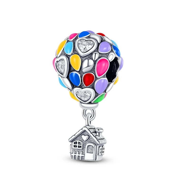 Color 925 Sterling Silver Rainbow Hot Air Balloon Ice Cream Charms Beads Fit Original Pandora Bracelets DIY Jewelry For Women