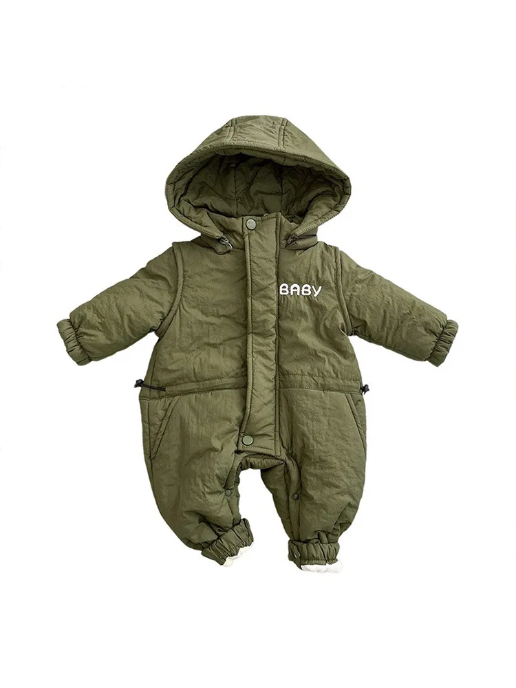 2024 Winter New Baby Plus Velvet Thick Warm Romper Toddler Boy Girl Letter Jumpsuit Newborn Infant Warm Padded Clothes 0-3T