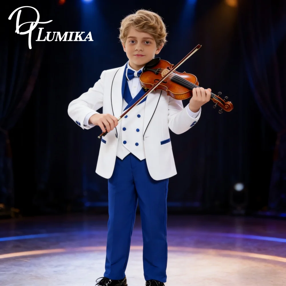 

Tuxedo Set For Boys 3-14 Yrs Special Occasion Communion Suit Sleek Jacket Classy Vest Fitted Pants Dapper Bow Tie Refined Shawl