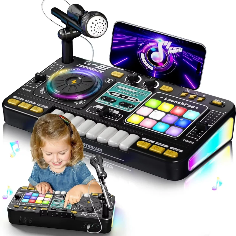 DJ Mixing Toys for Children Multi-functional Bluetooth DJ Keyboards Turntable Controller Kids Musical Instrument Educational Toy