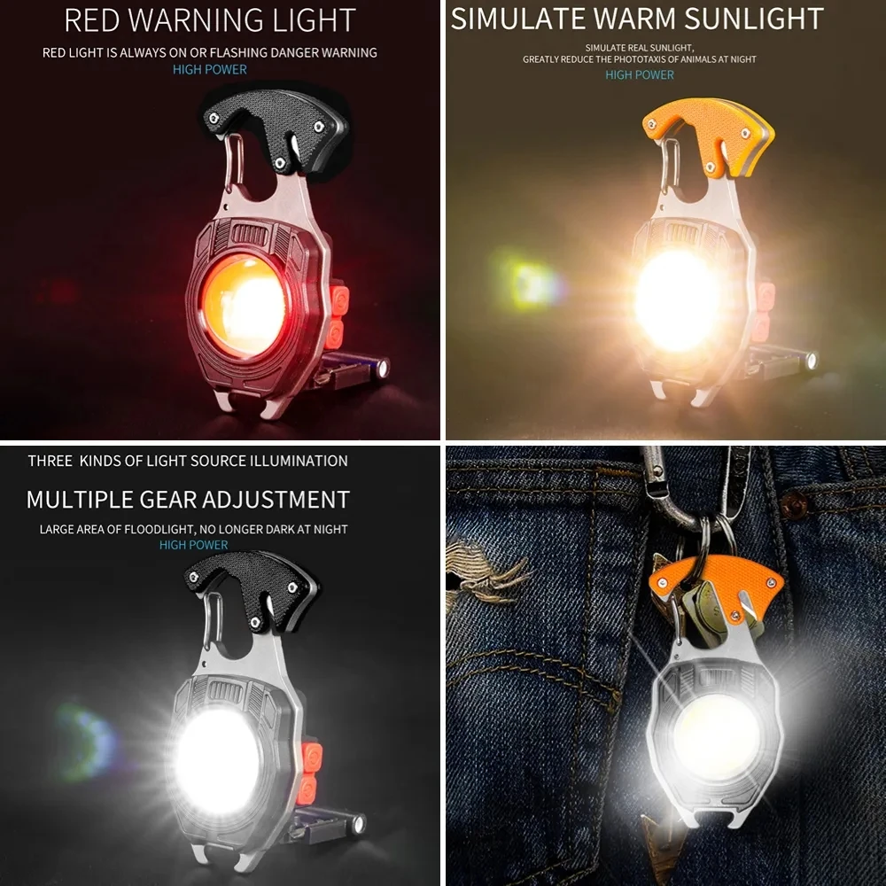 Cob Arbeits scheinwerfer 3 Gänge Multifunktions wiederauf ladbare Taschenlampe mit Zigaretten anzünder Schrauben dreher LED Schlüssel bund Lampe für Camping