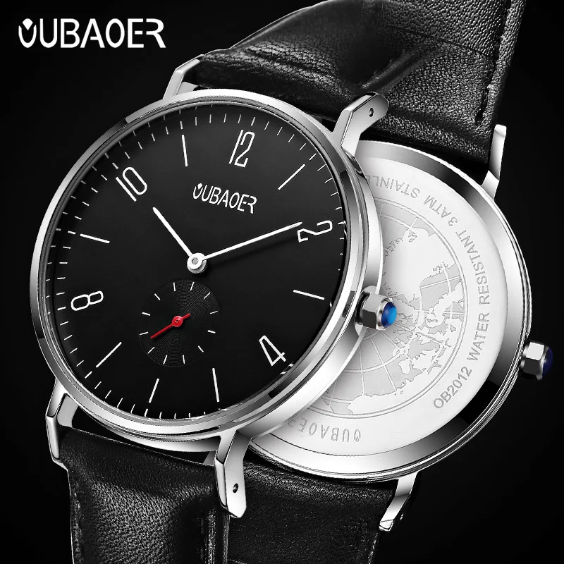 OUBAOER Top Luxury Brand Fashion Men Watches Leather Strap Business Date Sport Casual Male Clock Wrist Quartz Mens Watch