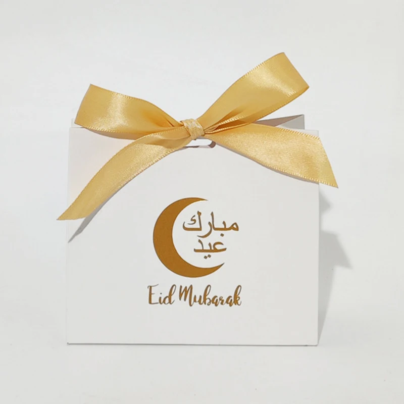 5pcs Happy Eid Mubarak Ramadan Gift Boxes Party Decorations Candy Hospitality Supplies Eid Mubarak Gratitude Gift Boxes Ribbons