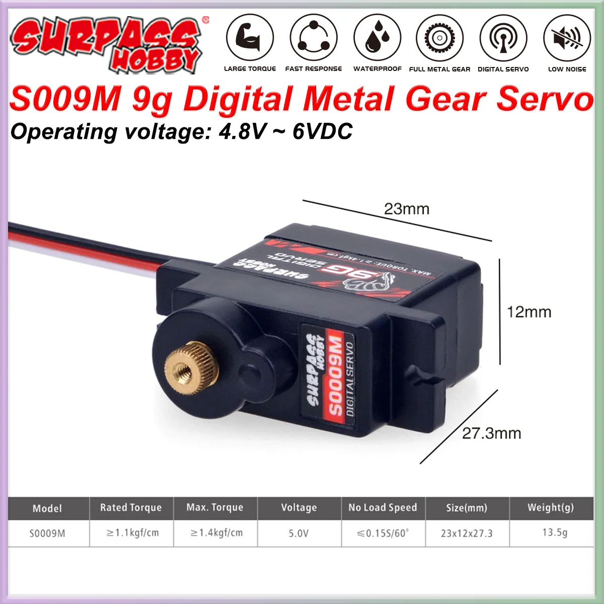 Overtref Hobby S0009M 9g 1.4KG Digitale Micro Servo Metal Gear Mini RC Servo voor Vaste Vleugel Vliegtuig Robot Auto Boot Vliegtuig Zweefvliegtuig