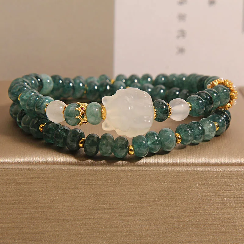 

Natural Blue Water Abacus Bead Double Circle Crystal Bracelet Women's Chinese Style Exquisite Jade Marrow Phoenix Hand Bracelet