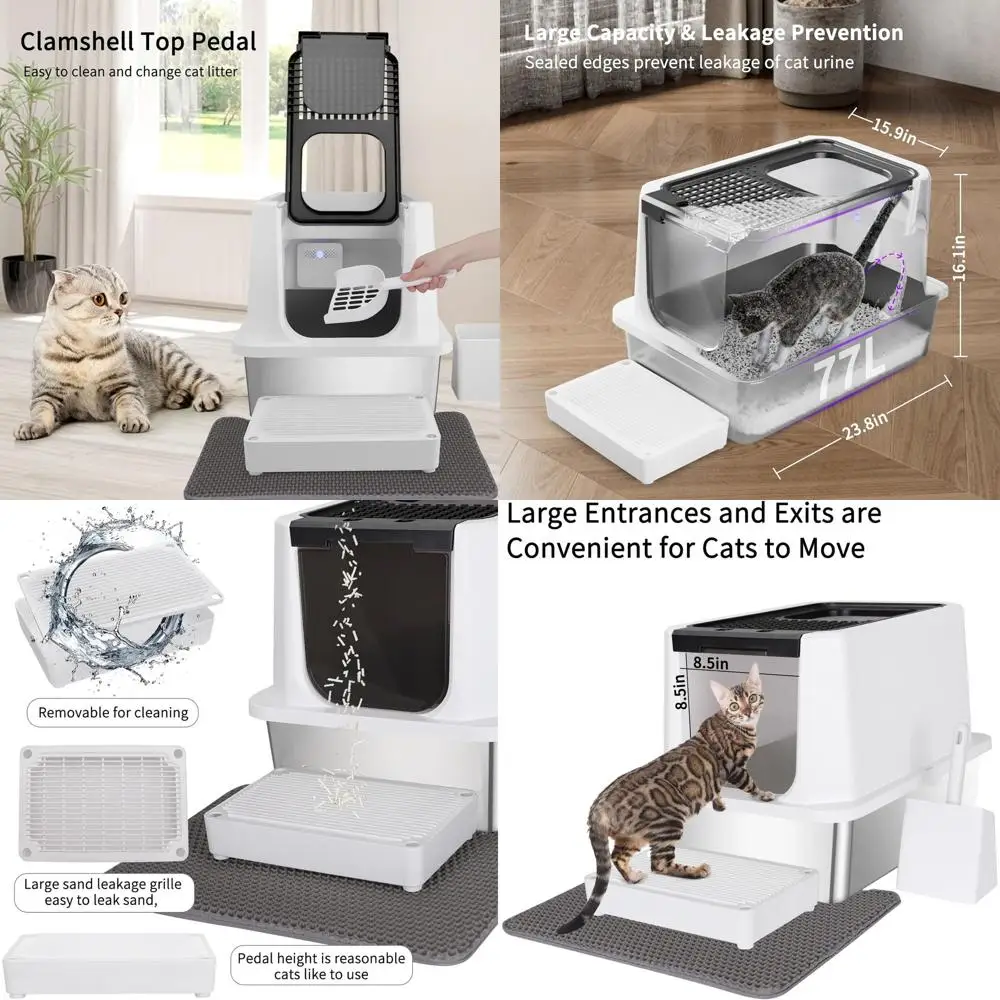 

Large 23.8 Covered High-Sided Stainless Steel Litter Box for Cats up to 20 lbs & Multi-Cat Households - Odor-Controlled, Suitabl