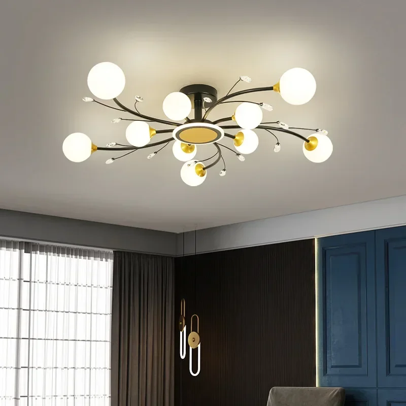 Modern Glass Ball Ceiling Chandelier Black for Bedroom Living Rroom Children's Pendant Lamp Minimalist Decor Lusters Luminaires