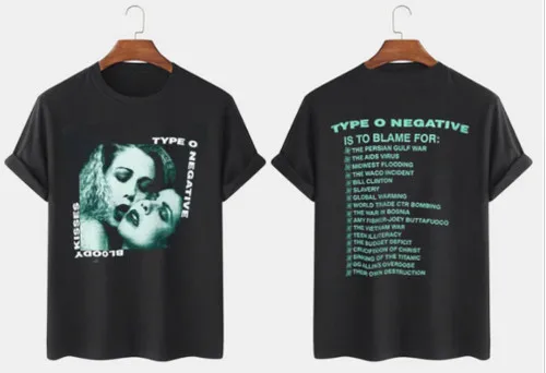 

TYPE O NEGATIVE 1993 Bloody Kisses Retro Band Touring T-shirt.