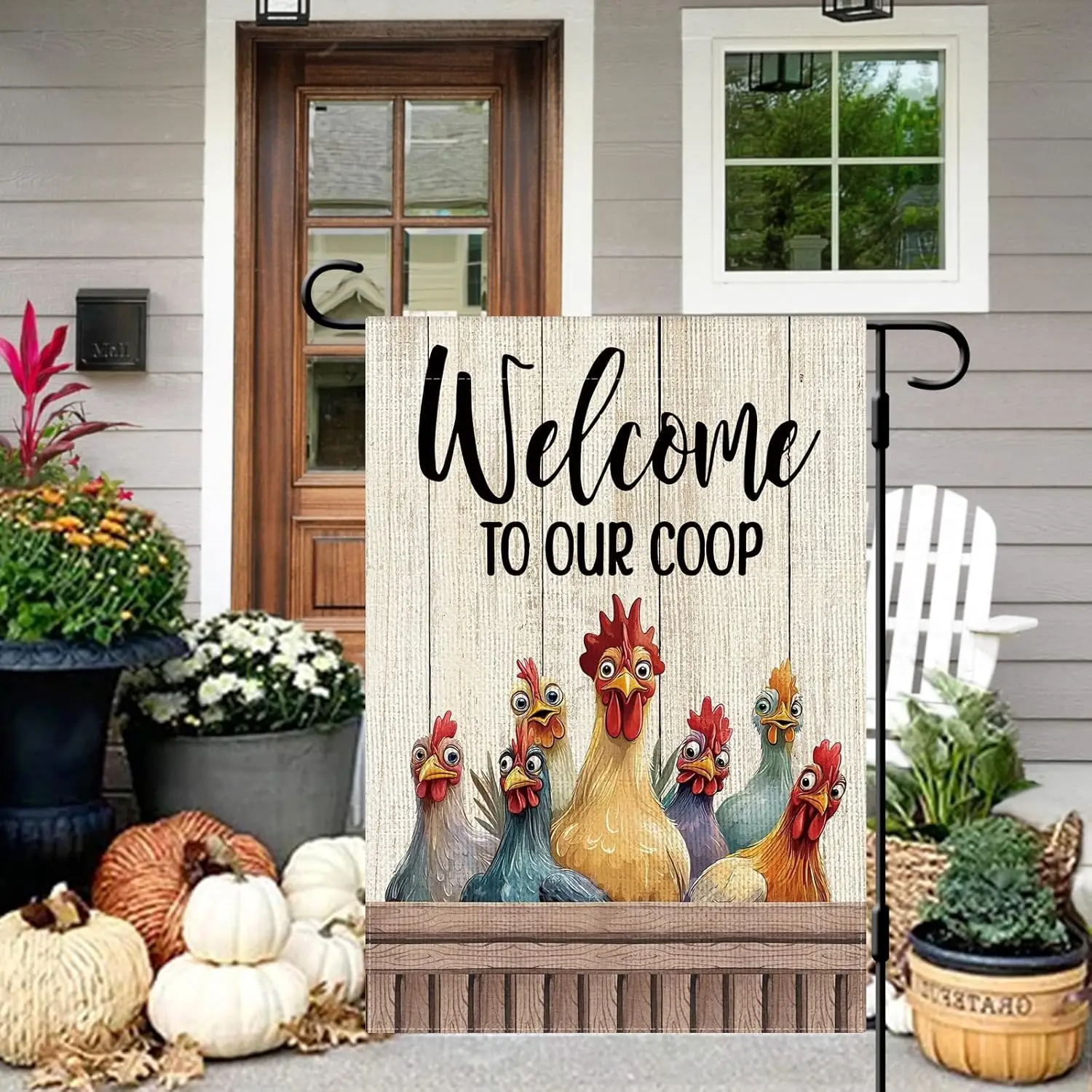 DLZDN Welcome to Our Coop Garden Flag Funny Chicken Coop Flag 12×18 Inch Double Side Vertical Burlap Farmhouse Yard Sign Sea hhz