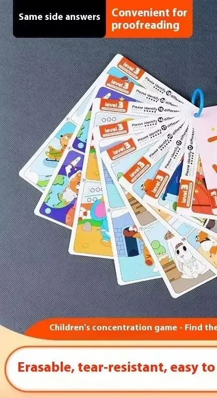 1 Set löschbares und wiederbeschreibbares Fokus- und Beobachtungstraining, Gehirnentwicklungsspielzeug für Kinder, Finden Sie den Unterschied, Puzzlespiel