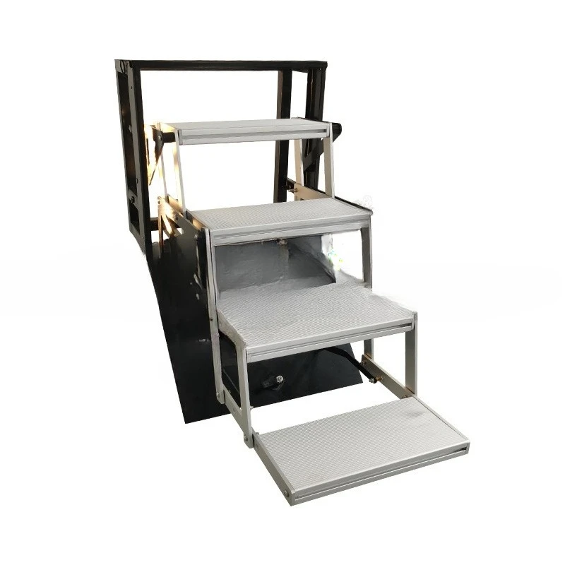 

RV modified heavy truck step four-layer manual folding, step trailing with light folding electric pedal