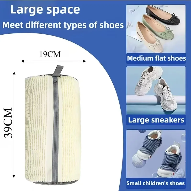 Duurzame schoenwasmachinezak voor alle soorten schoenen met rits voor sneakers en casual schoenen, wasbaar en herbruikbaar.