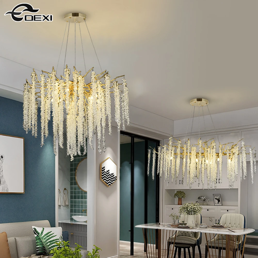 New Modern Bedroom Living Room Tree Chandelier Dining Hall Office Crystal Chandelier Bar Cafe Lighting Lamp G9 Three Color Light