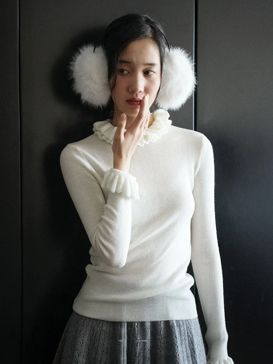 

Lalaglow Soft Double Layered Knitted Slim Fit Top Women's Winter Faion Stand Collar Comfortable Skin Friendly Base irt