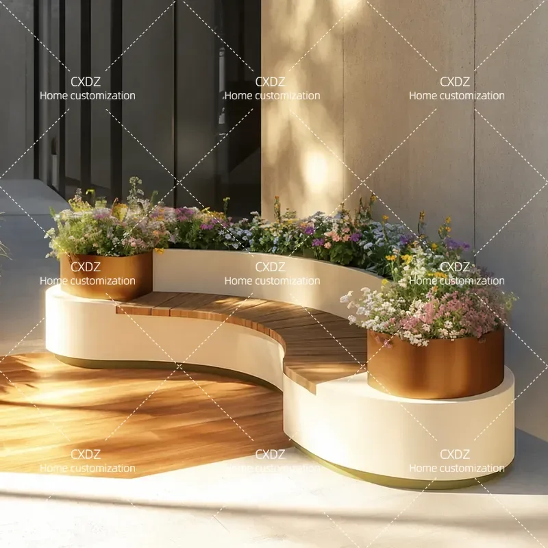 Custom Stainless Steel Flower Box Curved Outdoor Planter Pot for Balcony Courtyard Garden Fence Raised Bed Finished Flower