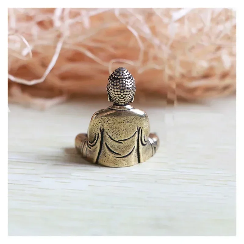 Small  Craft Mini Portable Vintage Brass Buddha  Pocket Sitting Buddha Figure Sculpture Office Desk Decor Ornament