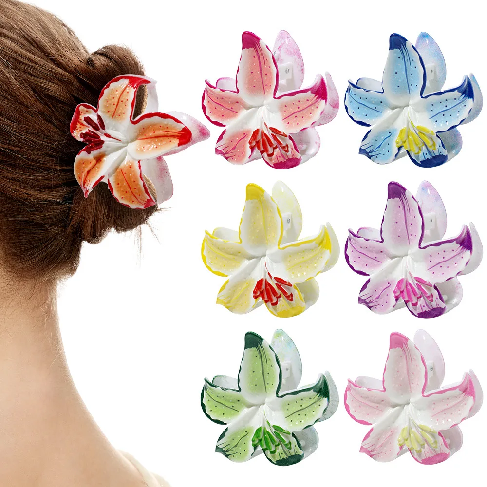 Elegante fiore colorato artiglio per capelli clip per le donne Boho grande gradiente squalo coda di cavallo granchio morsetto copricapo da sposa accessori per capelli