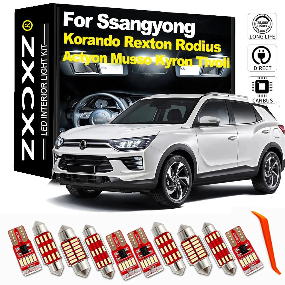 

ZXCXZ светодиодный интерьер светильник комплект для Ssangyong Korando Rexton Kyron Musso Actyon Sports Tivoli XLV Rodius Туризм Stavic I II III