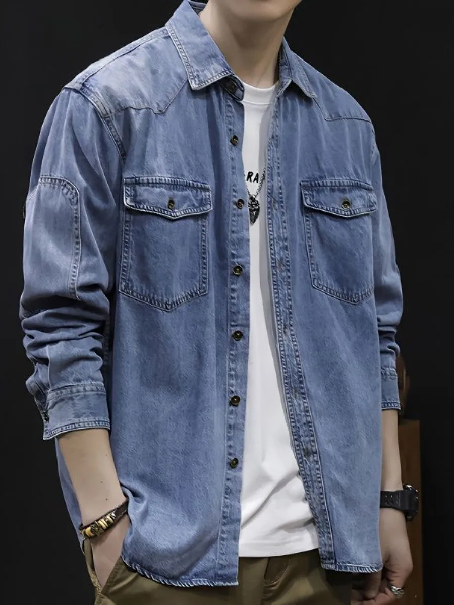 

Новая летняя тонкая мужская повседневная свободная джинсовая рубашка-куртка Waed 2026 с длинным рукавом, модная, приталенного кроя, 3D-принт, для весеннего туризма