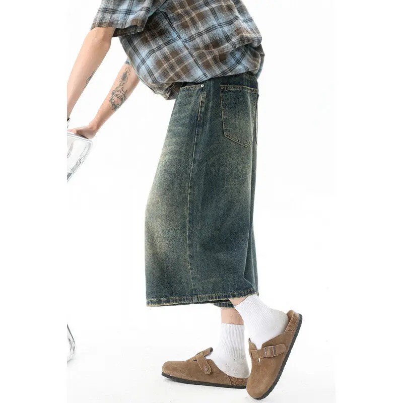 Trendy High-Waisted Wide-Leg Cropped Jeans for Men 2025 Summer Casual Stretch Denim Capri Pants Comfort Fit & Stylish Outfit 8XL