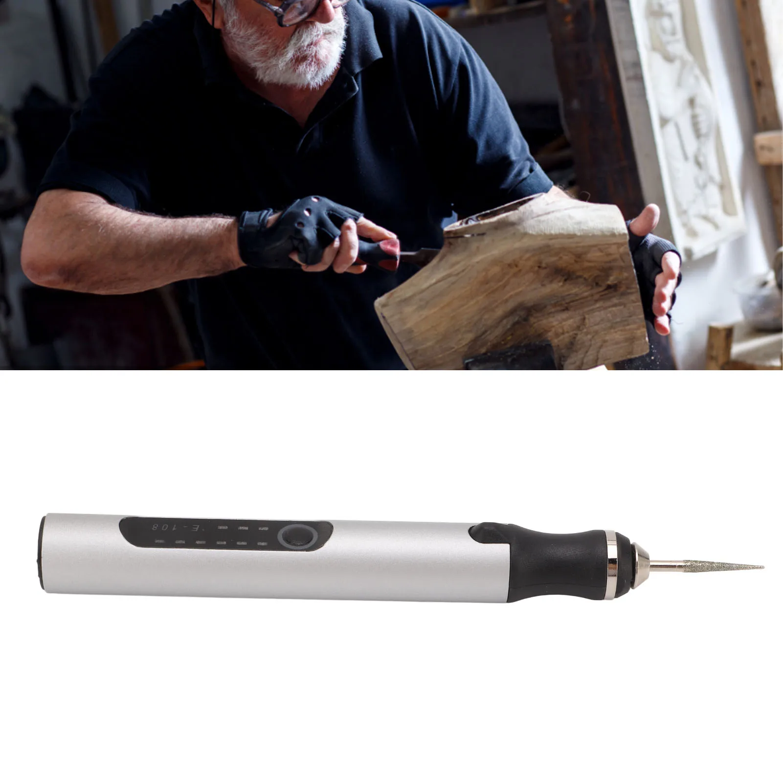Electric Engraving Pen Aluminum Alloy Silver Mini Micro Engraver with Intelligent Overload Chip Rechargeable Engraver