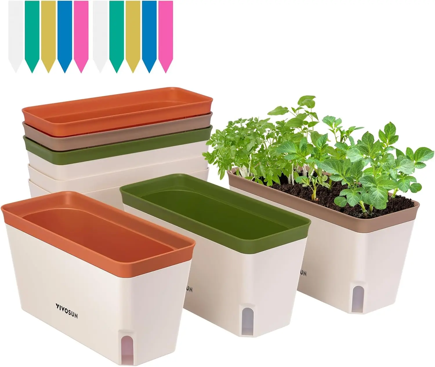 

Self-Watering Planters, 6-Pack Rectangular Window Herb Box with Labels for Indoor Outdoor Plants