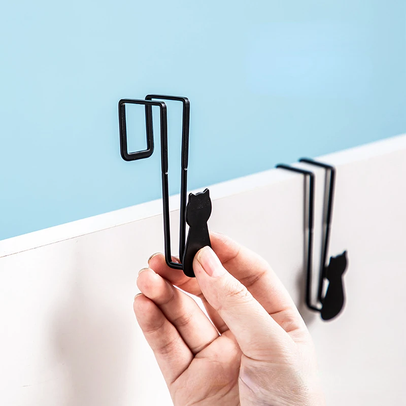 Iron Door Back Hook Metal Cabinet Door Creative Nail-free Non-sticky Hanger Black Cat Cute Clothes Hook Organize Accessories