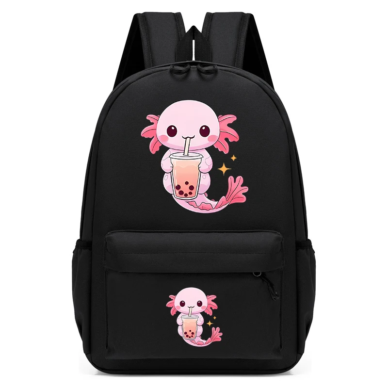 Anime Cartoon School Bags for Children, Kindergarten Student Backpack, Boba Axolotl Bubble Tea, Travel Bagpacks, Sac A Dos