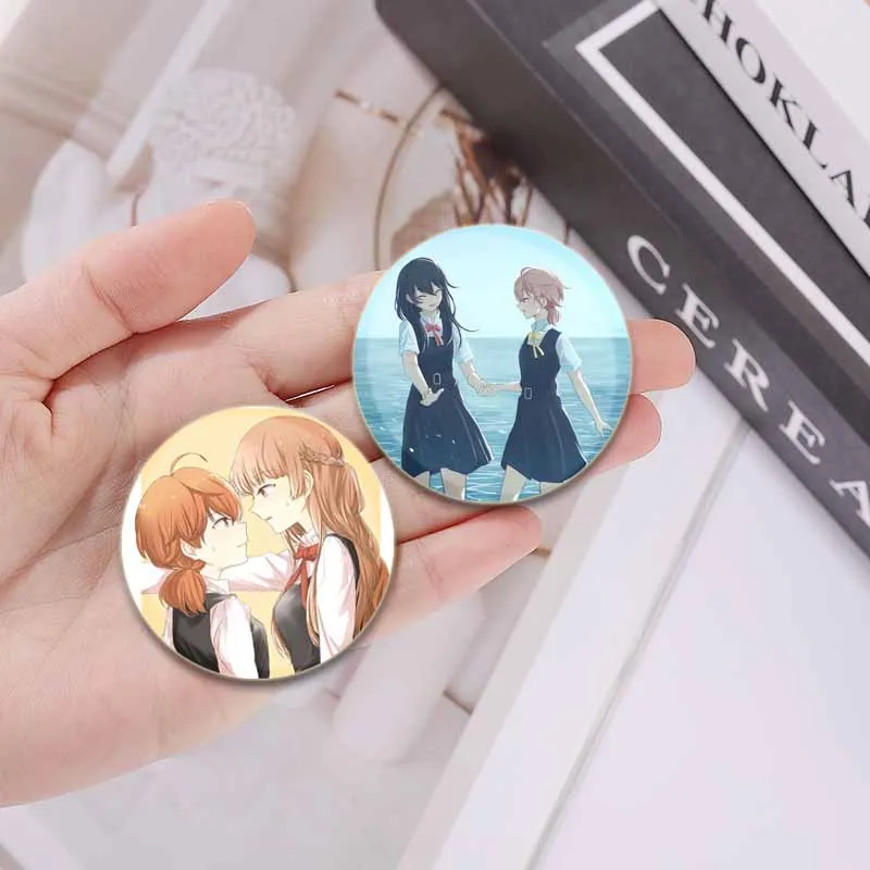 58/44/32mm Anime Bloom Into You Tinplate Pins Character Icon Badge Handmade Brooches for Backpack Clothes Decoration Gifts