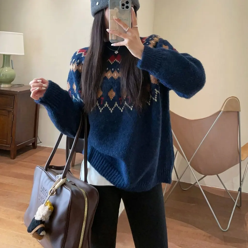 

Nordic Style Fairside Wool-Blended Thickened Sweater Loose All-Match Top for Women F112206