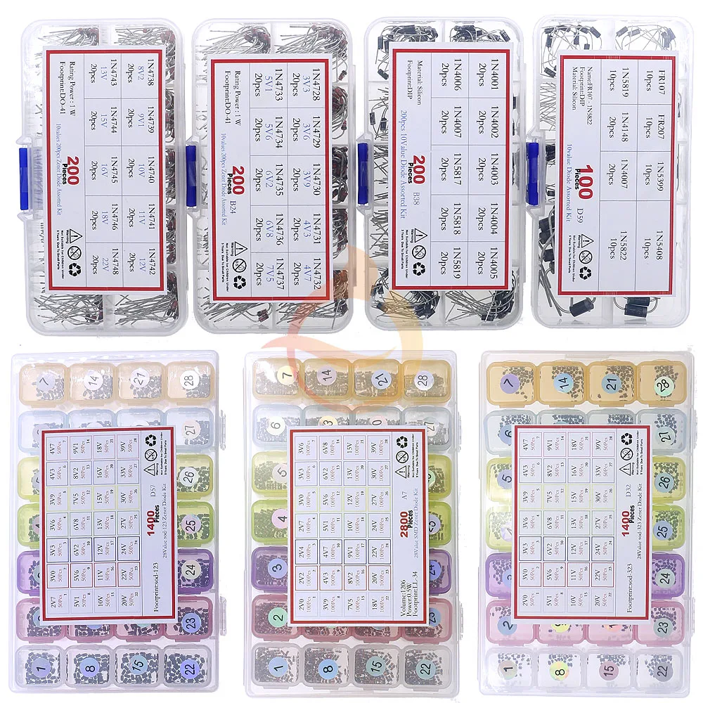 Dioda Zenera DIP SMD Szybkie przełączanie Zestaw diod Schottky'ego TVS 1N4001 1N4004 1N4007 1N5408 UF4007 FR207 1N5817 1N5819 1N5822 1N4148