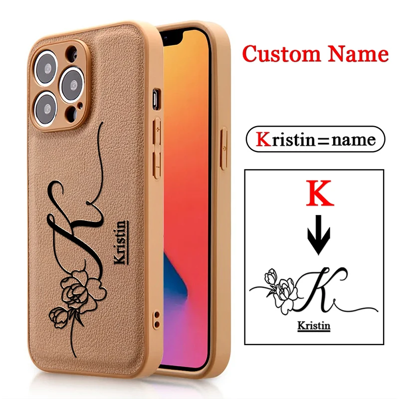 11 Pro Max Case Personalised Customized Name Leather Luxury pattern Cover For iPhone 16 15 14 13 12 Pro Max XR XS Max 7 8 Plus