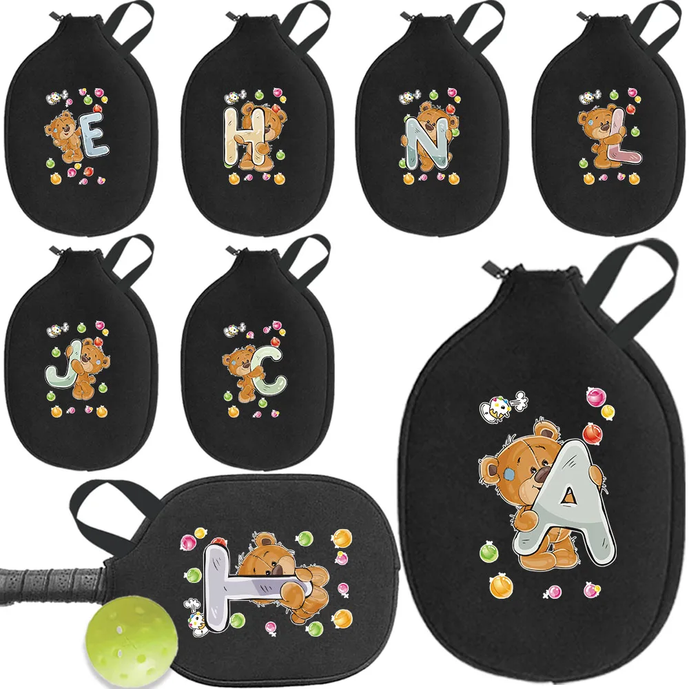 

Pick Ball Bag Zippered Racket Organizer Bags Mesh Pickle Handbag Paddle Pouch Storage Pocket Bear Letter Printed Series