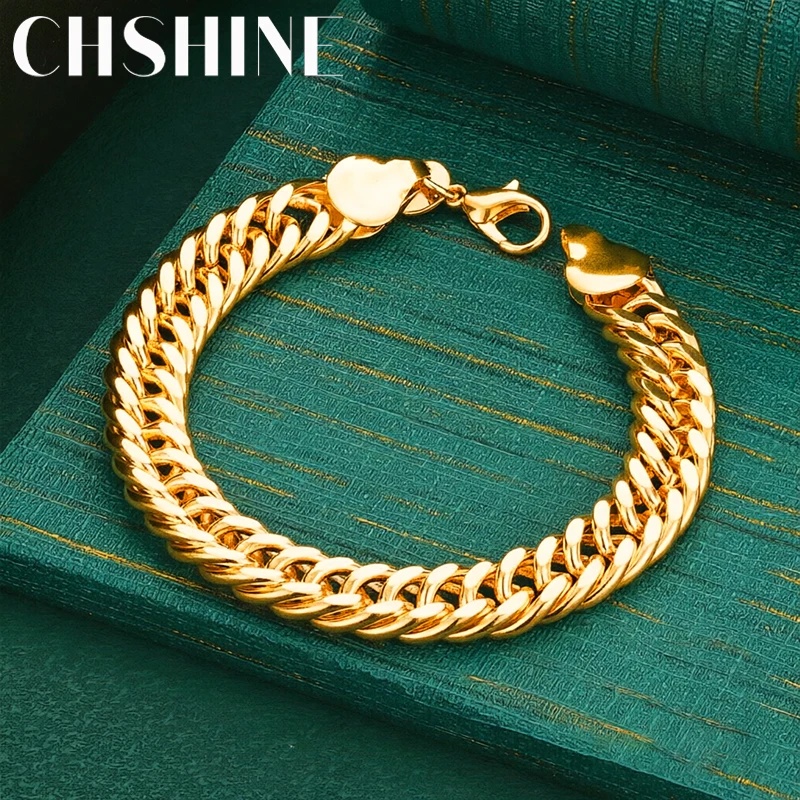 925 Sterling Silber 18K Gold 10MM Kubanische Gliederkette Armband Damen Dicke Panzerkette Armband Hip-Hop Mode Edelschmuck