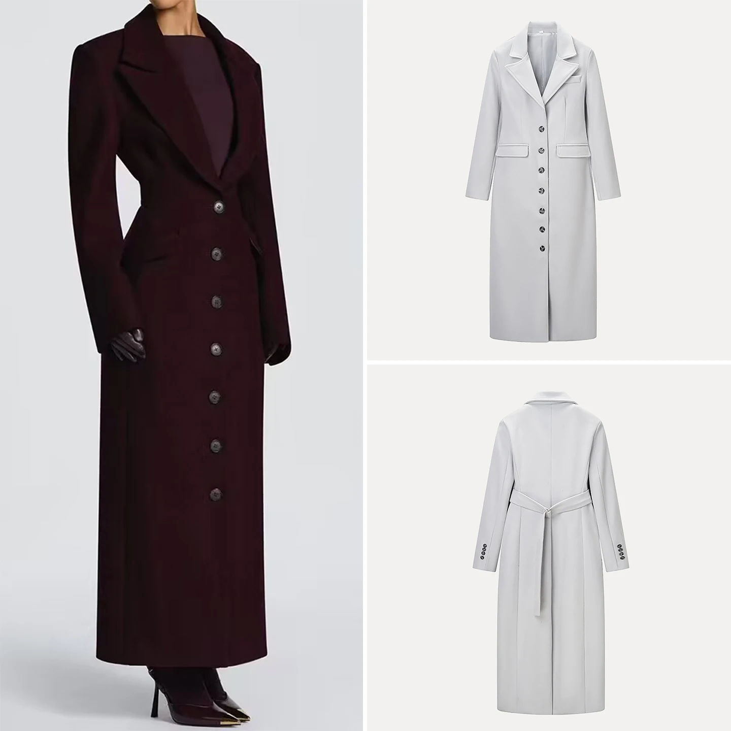 

Faionable Long Sve Пальто с лацканами Верхняя одежда с поясом Ele Простой дизайн Зима 2025 Женская шерстяная куртка для поездок на работу