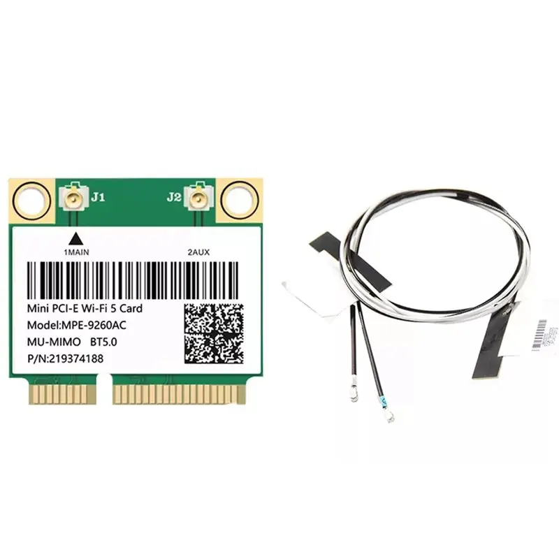 9260AC Wifi Card 2033M 2.4G/5G Dual-Band Gigabit Wireless Network Card Bluetooth 5.0 MINIPCIE Wifi Adapter+2X Antenna