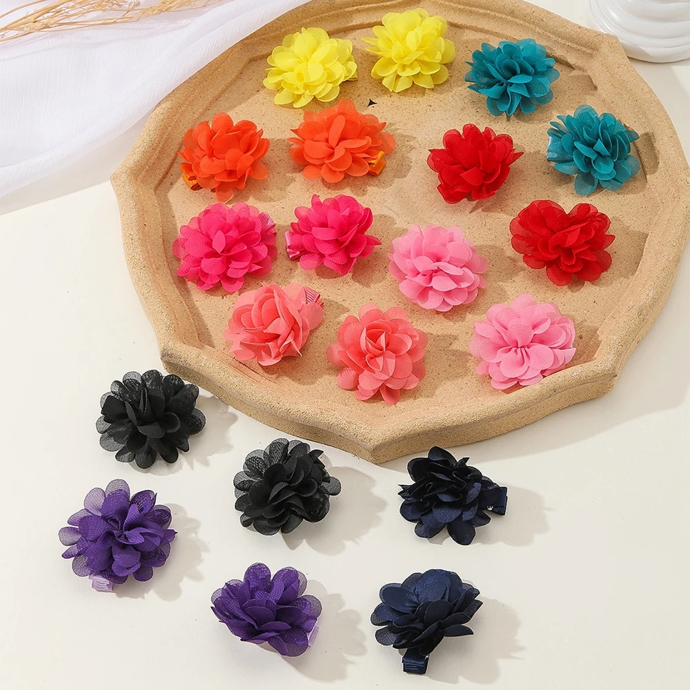 20pcs/lot Chiffon Flower Hair Clips 2inch Hair Bows Fully Lined Flowers Tiny Haipins for Girls Infants Toddlers Kids Women