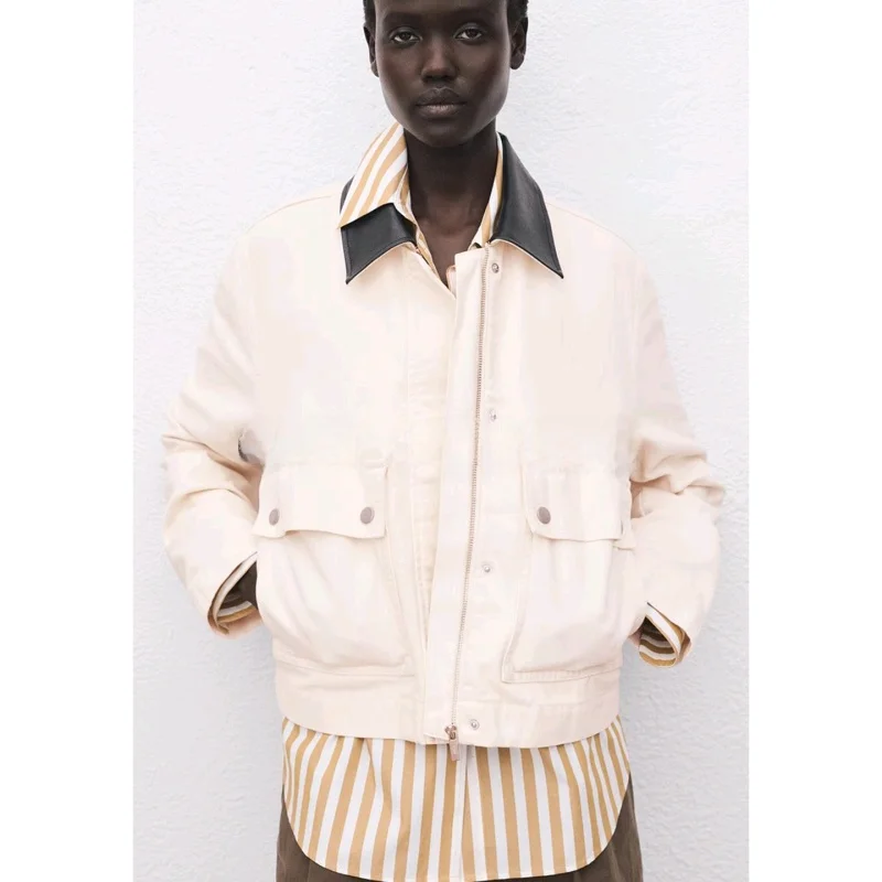 겨울 신상 여성용 롱 슬리브 칼라 패치워크 데님 워크웨어 재킷 또는 아우터웨어 폴리에스터 섬유 여성 코트