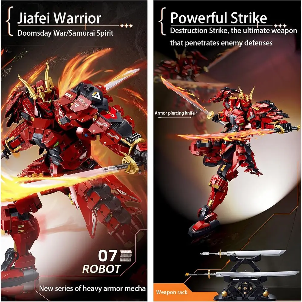 مجموعة بناء روبوت Samurai Mech Warrior للأعمار من 8 سنوات فما فوق، مجموعة ألعاب مكونة من 923 للأطفال والكبار