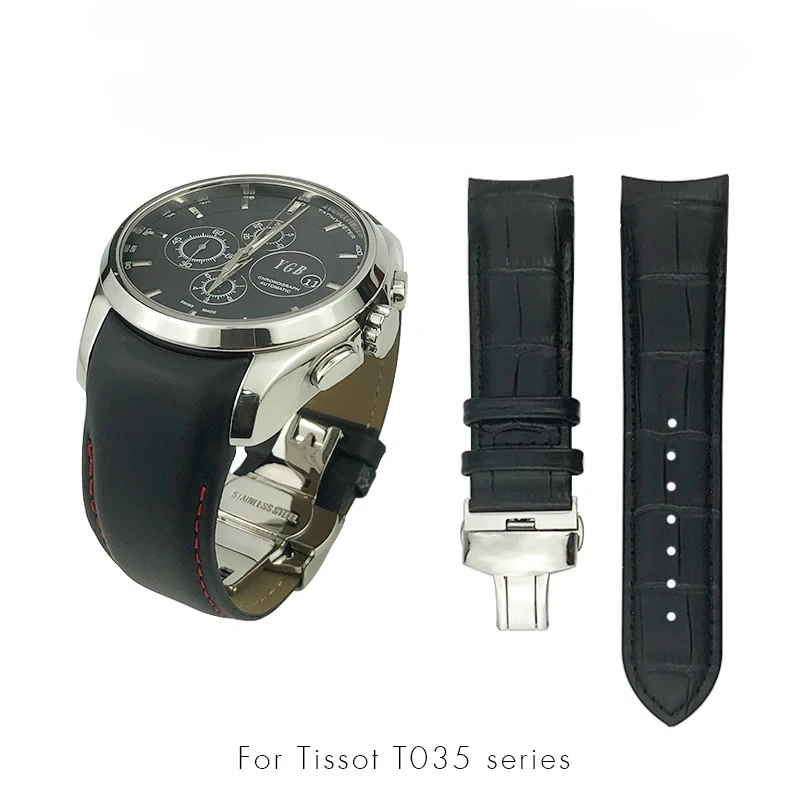 22mm 23mm 24mm apto para Tissot T035 617 627 439 correa de reloj de piel de becerro marrón negro herramientas de cierre de mariposa correa de reloj de cuero genuino