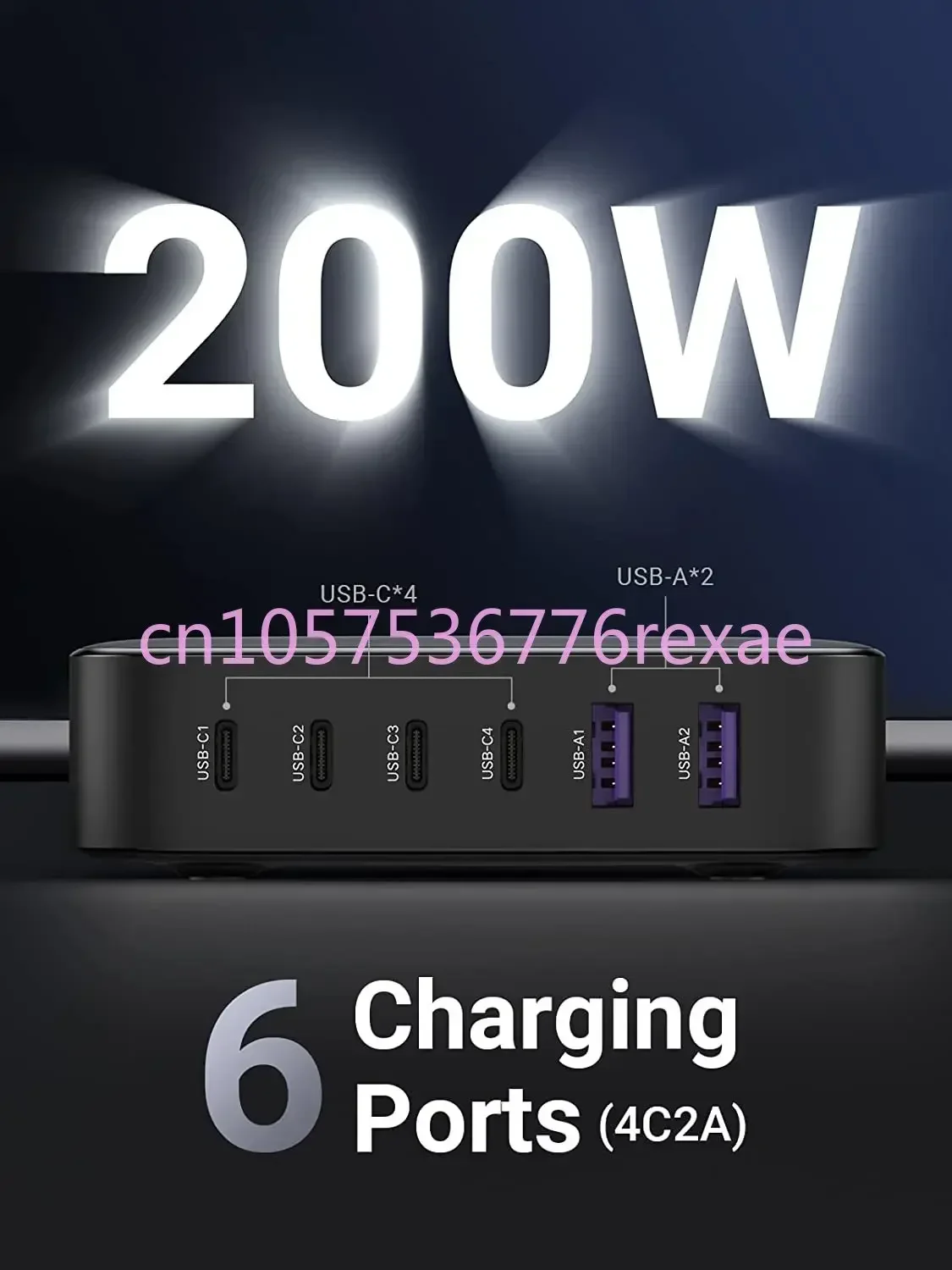 Fast Charger with 3FT USB C To C Charging Cable Ugreen Chargers Adapters 200W USB C Desktop Charger Nexode 6 Ports GaN PD