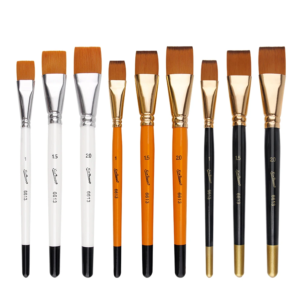 3 Pcs Flat Paint Brush Set Nylon Hair Wooden Handle Artist Brushes for Acrylic Watercolor Oil Painting Professional Art Supplies