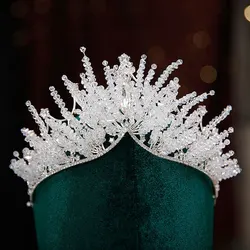KMVEXO Cubic Zirconia Crystal Beaded Crowns Tiaras Baroque Crown Tiara For Women Bride Pageant Prom Diadem Wedding Hair Jewelry