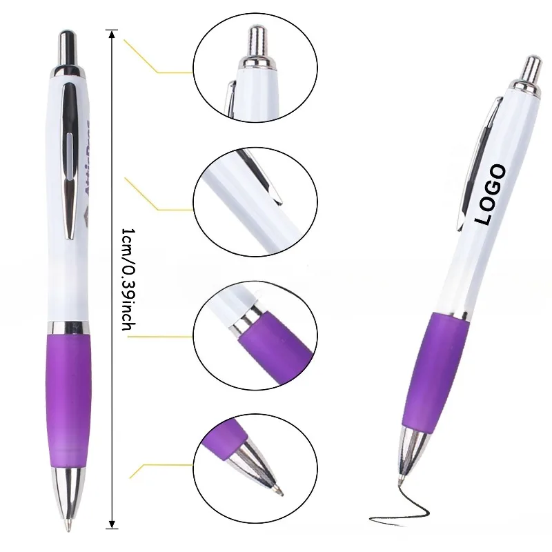 30PCS Customizable Logo Ballpoint Pens White Plastic Promotional Pens for Business School Supplies Hotel & Conference Gifts