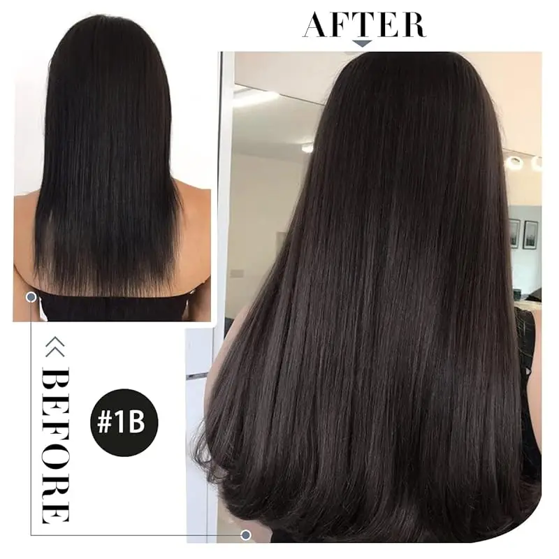 Fita reta em extensões de cabelo, 100% cabelo humano real, trama da pele, preto natural, 16-26 em, # 1B