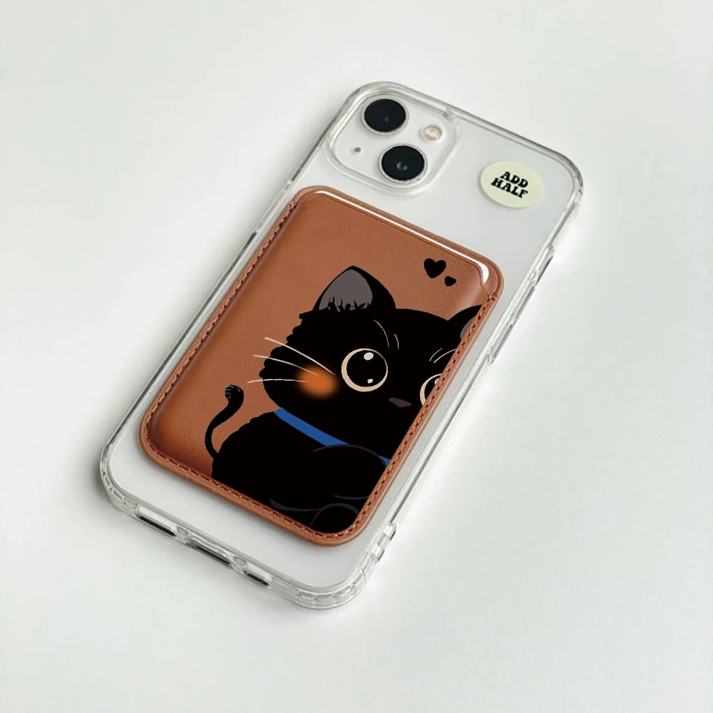 Elegante Katzen-Paar-Leder-Kartenhalter-Handyhülle für Magnetische Hüllen, Geeignet für alle iPhone Magsafe Karten-Handy-Rückseiten-Taschen – Detail 2