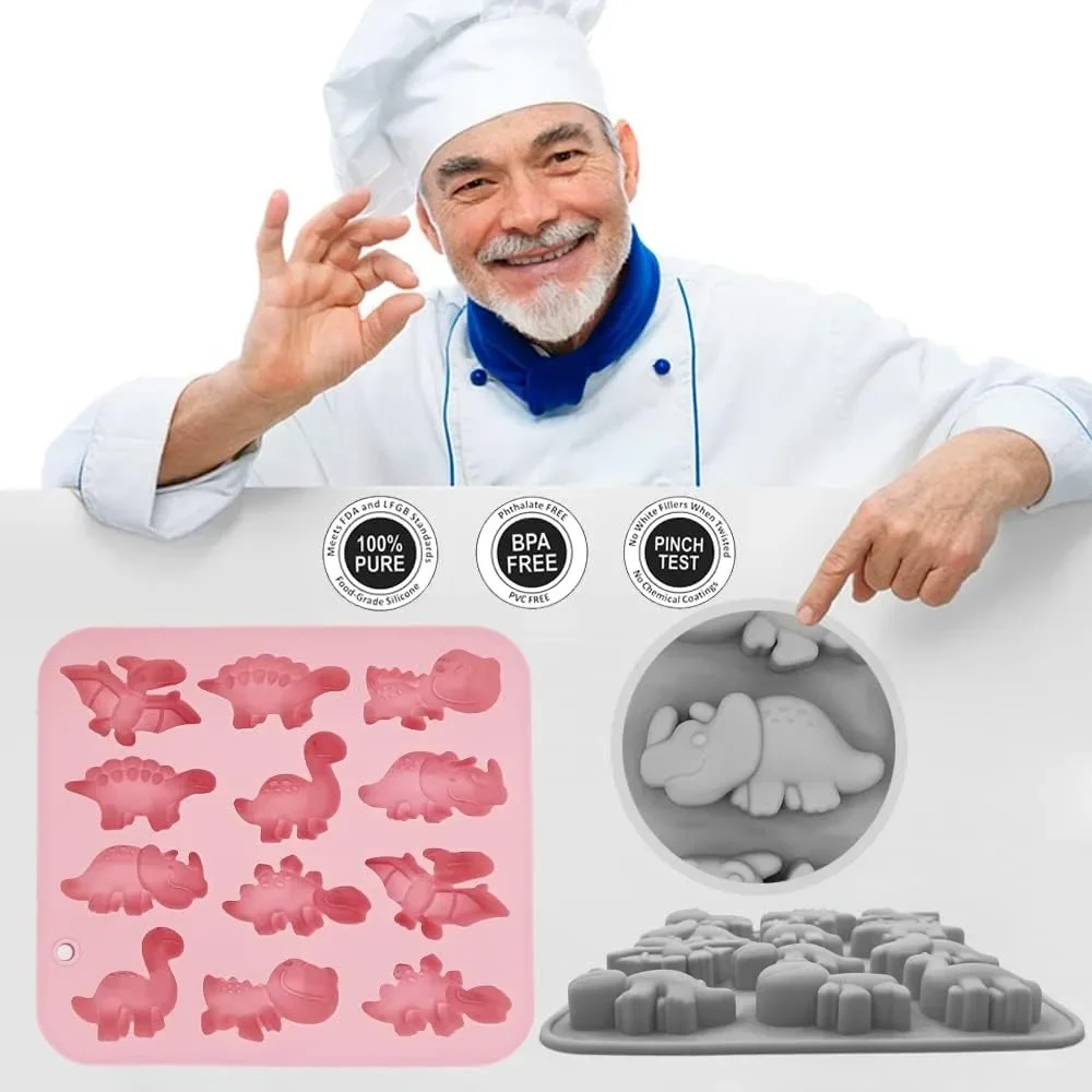 3D Cute Dinosaur Silicone Molds 12 Cavity Baking Mould Tray for DIY Easter Chocolate Cake Dessert Kitchen Baking Tool