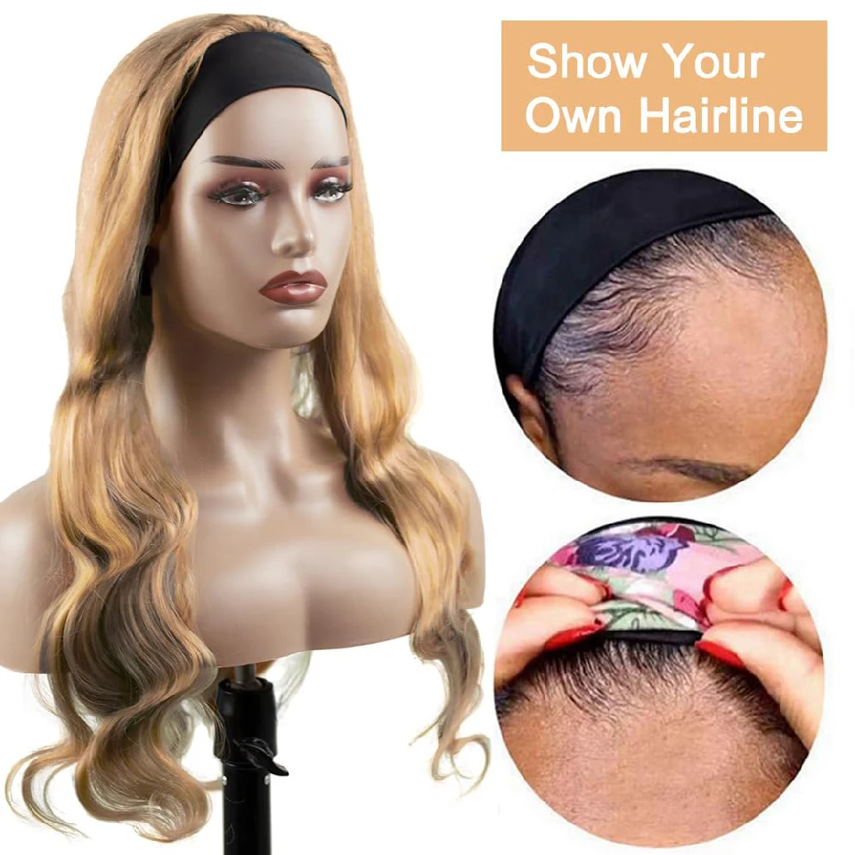 Blonde Hoofdband Pruik Menselijk Haar Body Wave #27 Honingblonde Hoofdband Pruiken Glueless Machine Gemaakt Braziliaans Maagdelijk Haar Voor Vrouwen