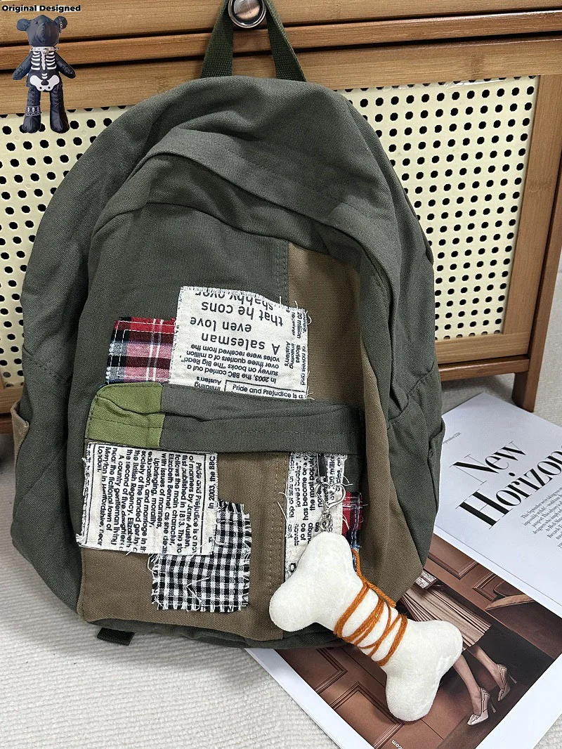 Women Canvas Leisure School Bag Y2K Big Bone Student Backpacks Big Capcity Female Book Bags Ladies College Backpack