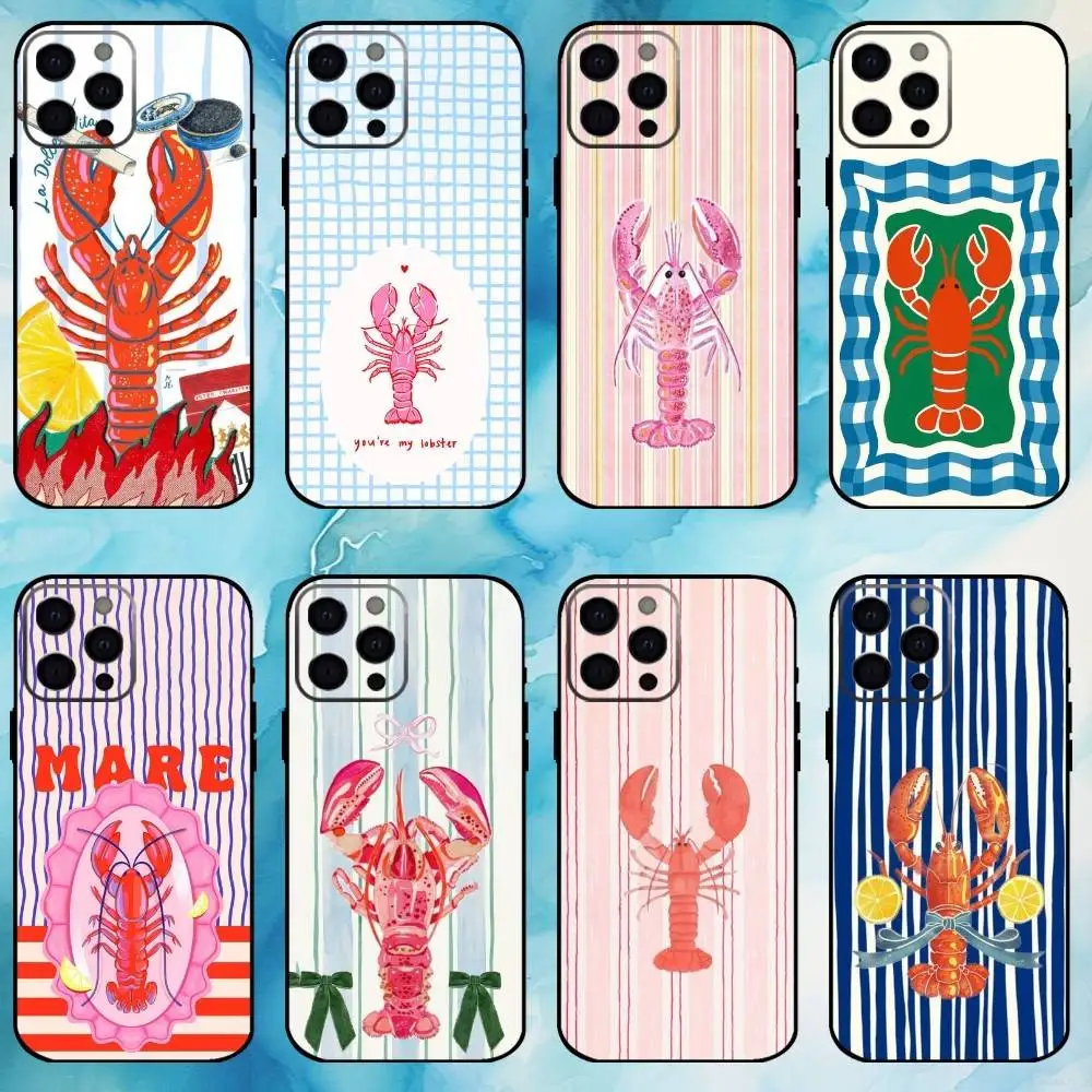 

Animal Lobster Phone Case For iPhone17,16,15,14,13,12,11 Plus,Pro Max Soft Black Cover
